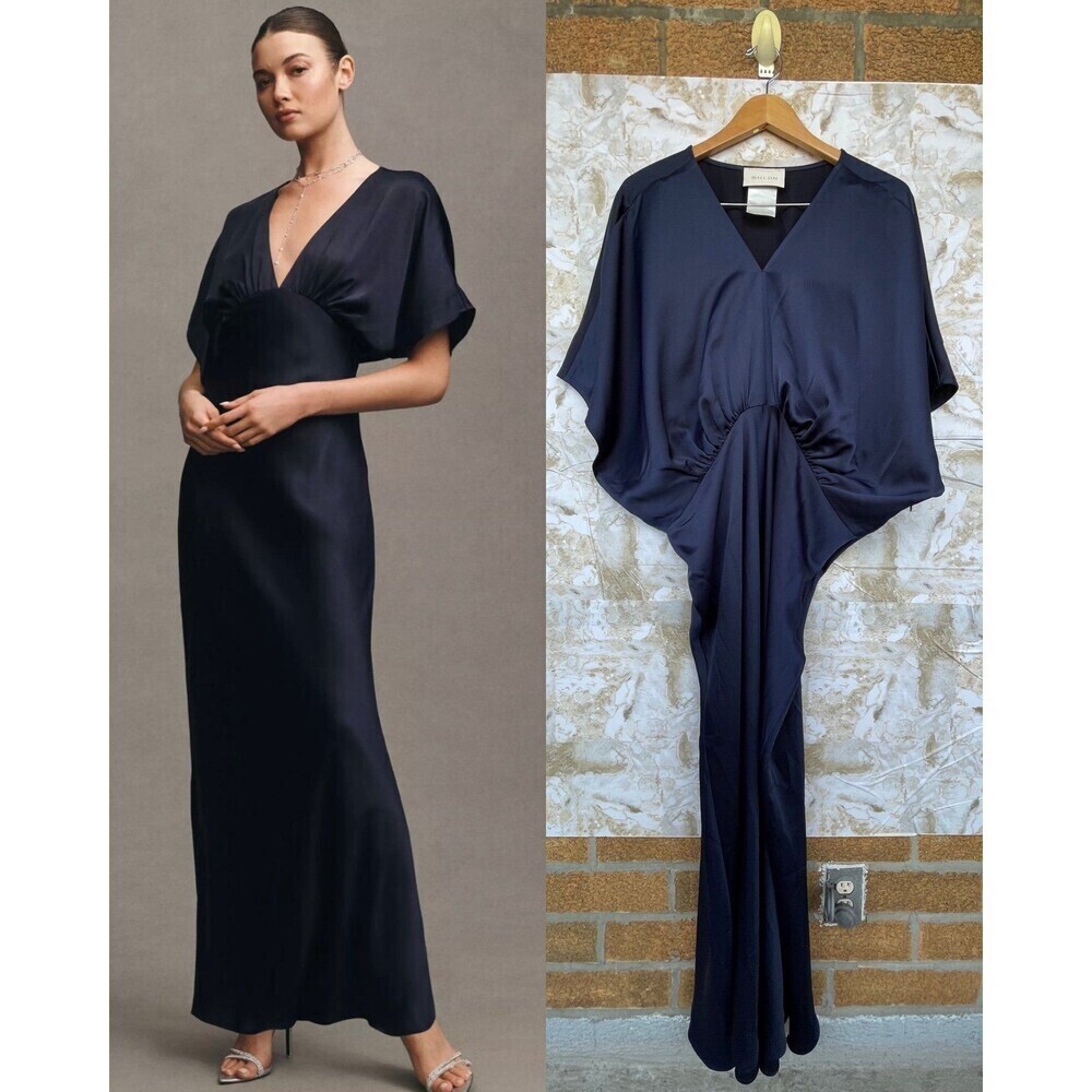 Anthropologie BHLDN Amelia Deep-V Satin Maxi Dress size 22 W